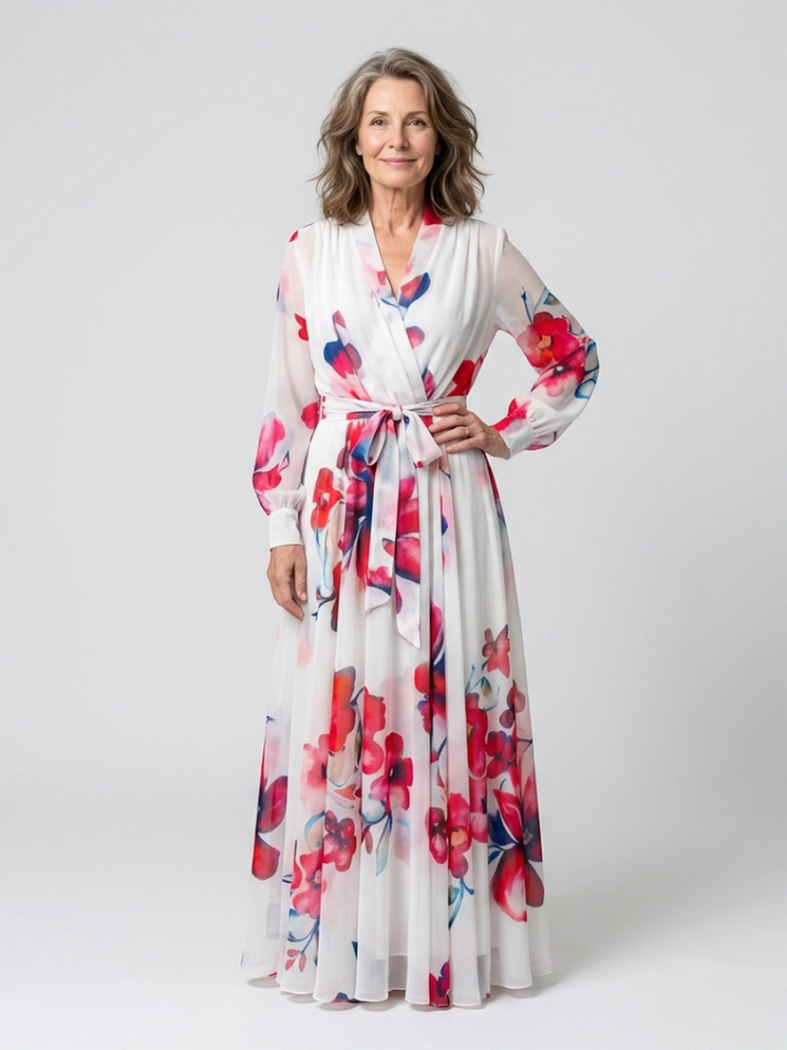 Lillian - Floral Long Sleeve Wrap Maxi Dress