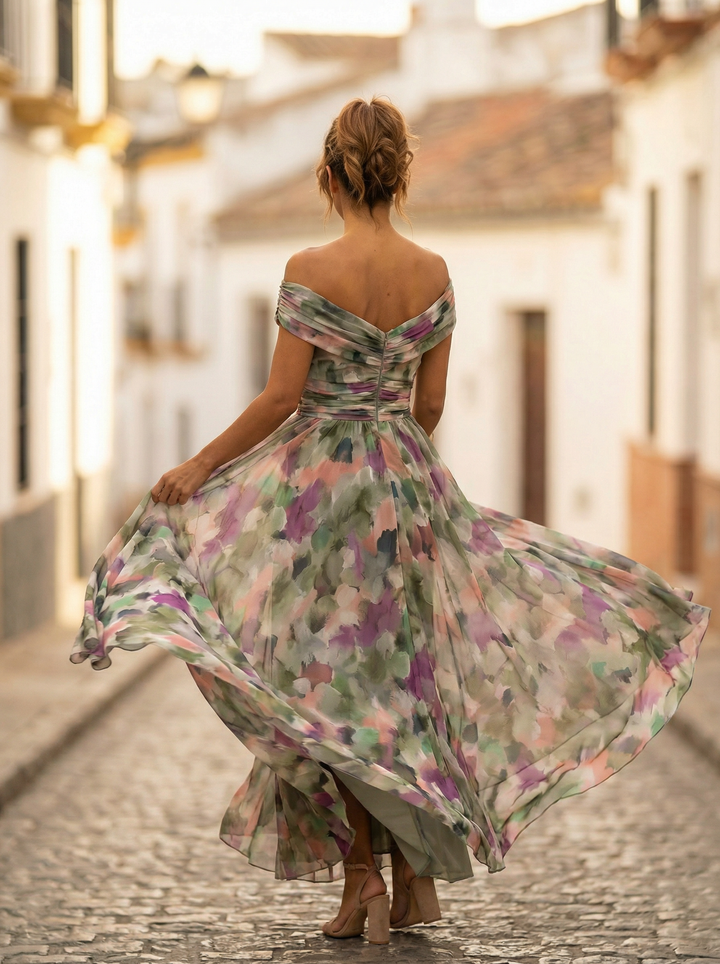 Leo | Elegant V-neck Long Frilled Dress for Women | Wedding