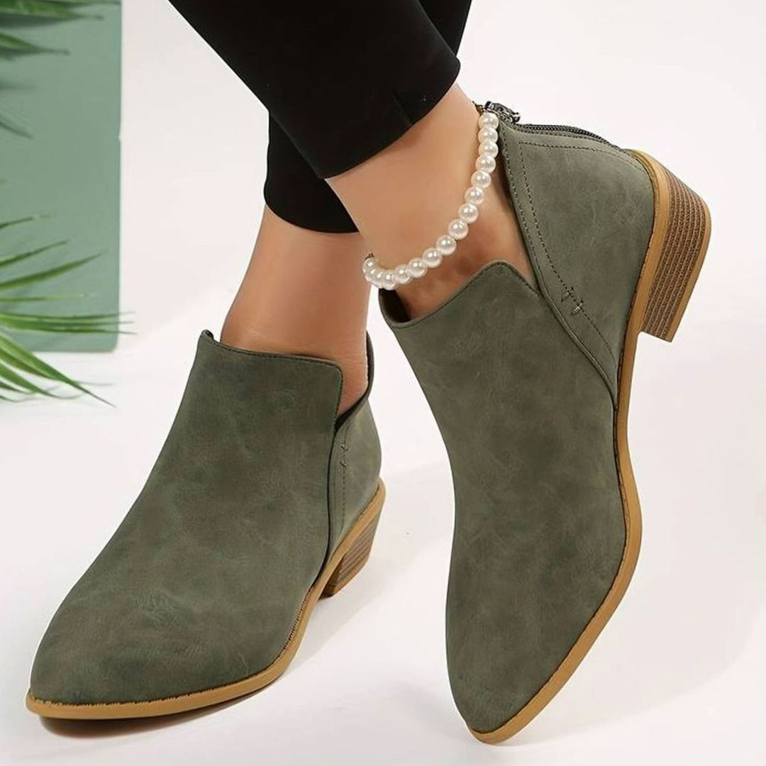 Women's Low Block Heel Pointed-Toe Slip-On Boots - Green
