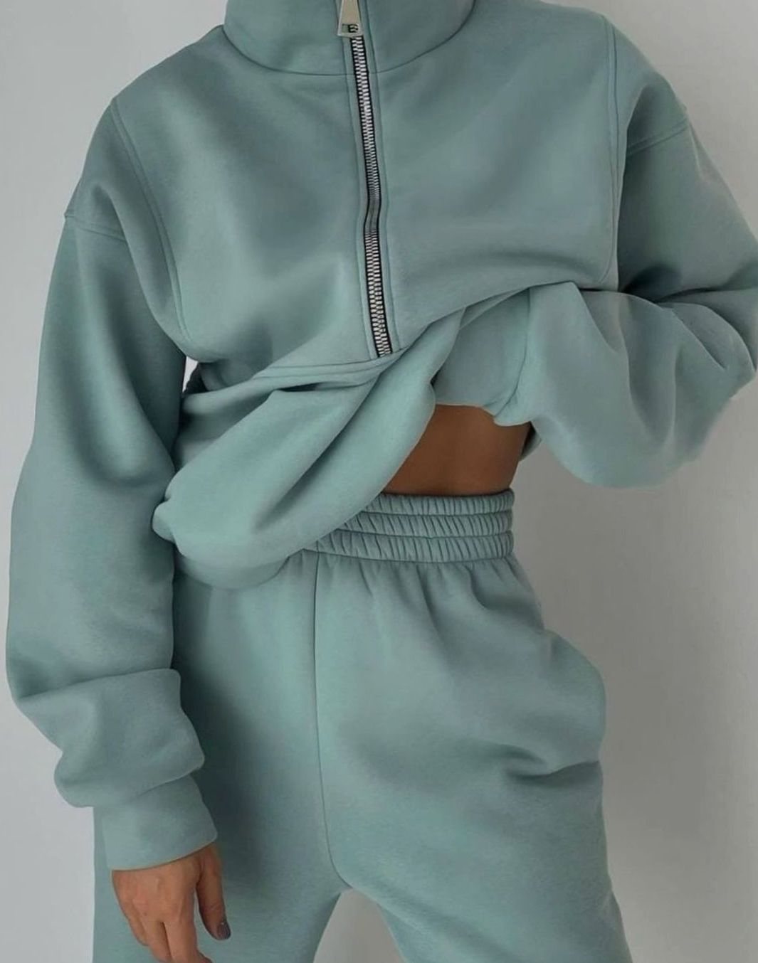 Women's Oversized Co-Ord Half-Zip Pullover Jogger Two-Piece Set